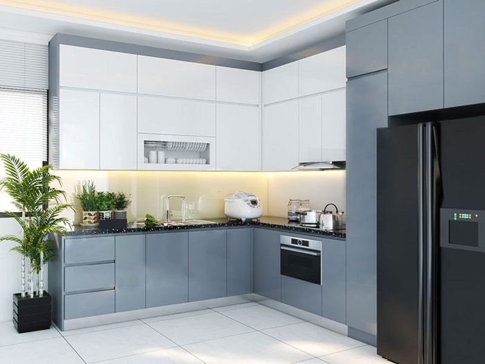 Tủ Bếp Acrylic Chung Cư 5 Tủ bếp MDF phủ acrylic màu xanh