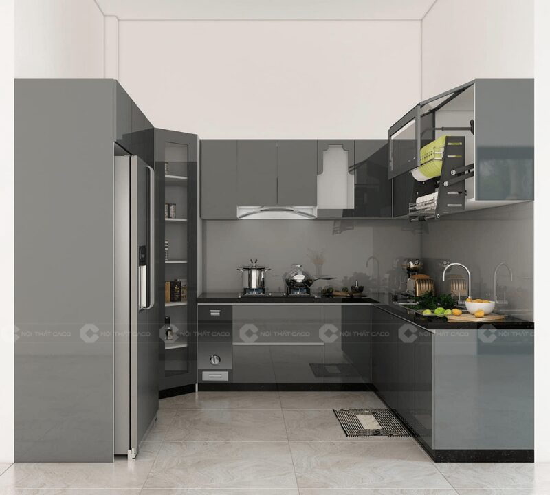 Mẫu tủ bếp vân đá tinh tế