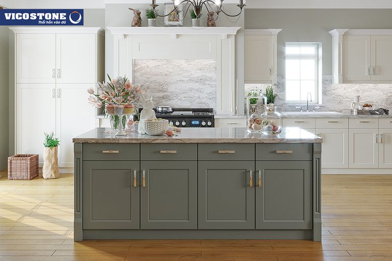Tủ Bếp Chung Cư Châu Âu 5 Mẫu đá Vicostone