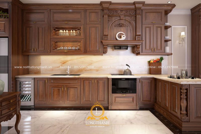 Tủ Bếp Gỗ Tự Nhiên Chung Cư 10 Tủ bếp gỗ óc chó cho nhà chung cư