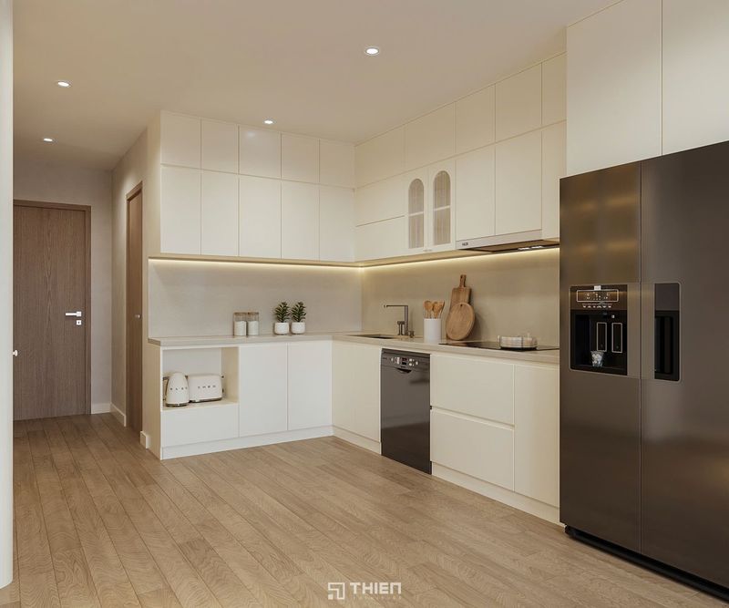 Tủ Bếp Chung Cư Màu Trắng 4 Tủ bếp chữ L đẹp cao cấp