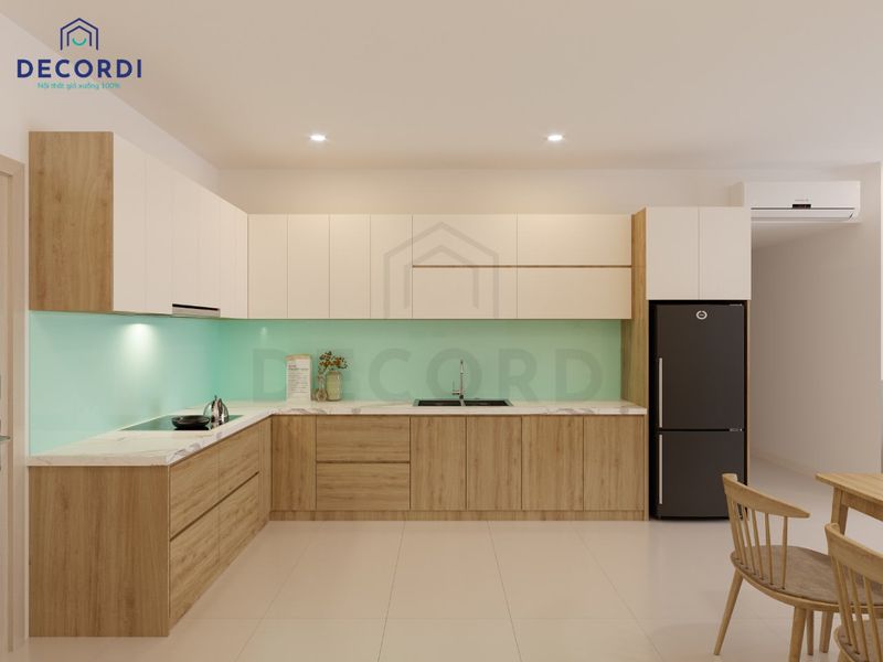 Tủ bếp chữ L hiện đại nội thất Decordi
