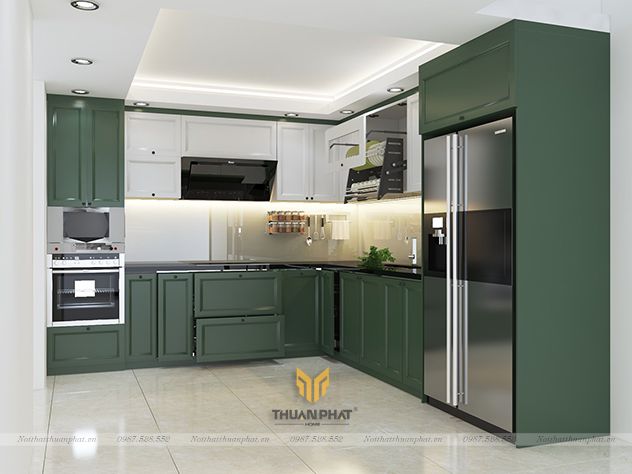 Tủ bếp MDF công nghiệp, kiểu dáng đơn giản, phù hợp không gian nhỏ