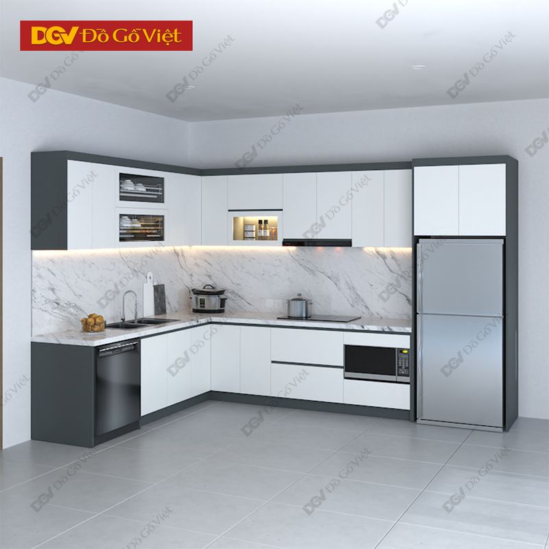 Tủ bếp gỗ công nghiệp nhiều ngăn tiện dụng