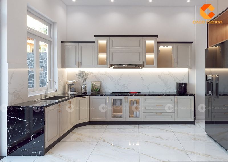 Tủ bếp gỗ công nghiệp chữ L