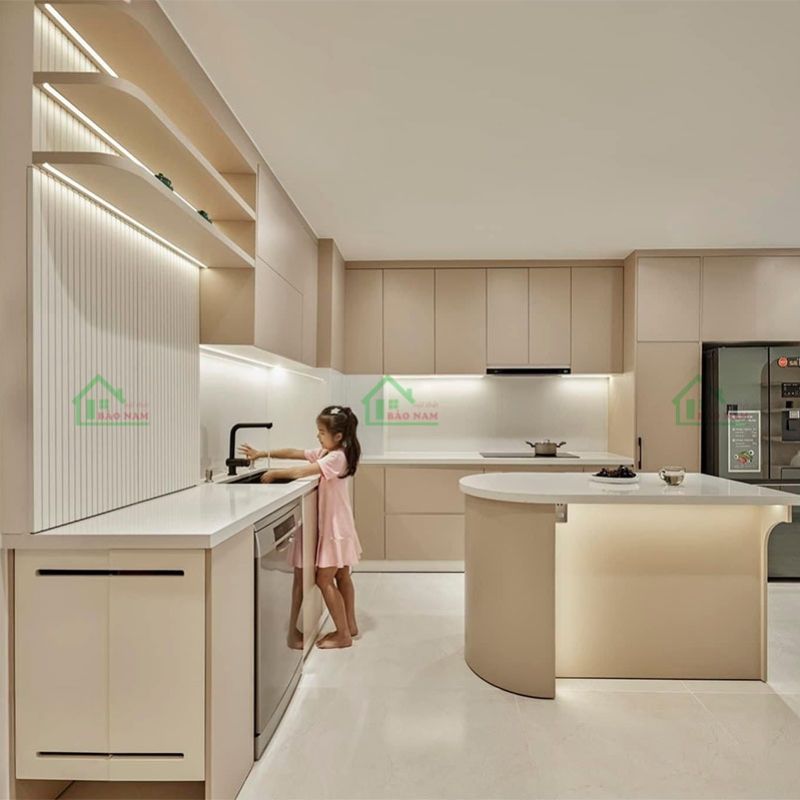 Tủ bếp MDF lõi xanh kết hợp laminate