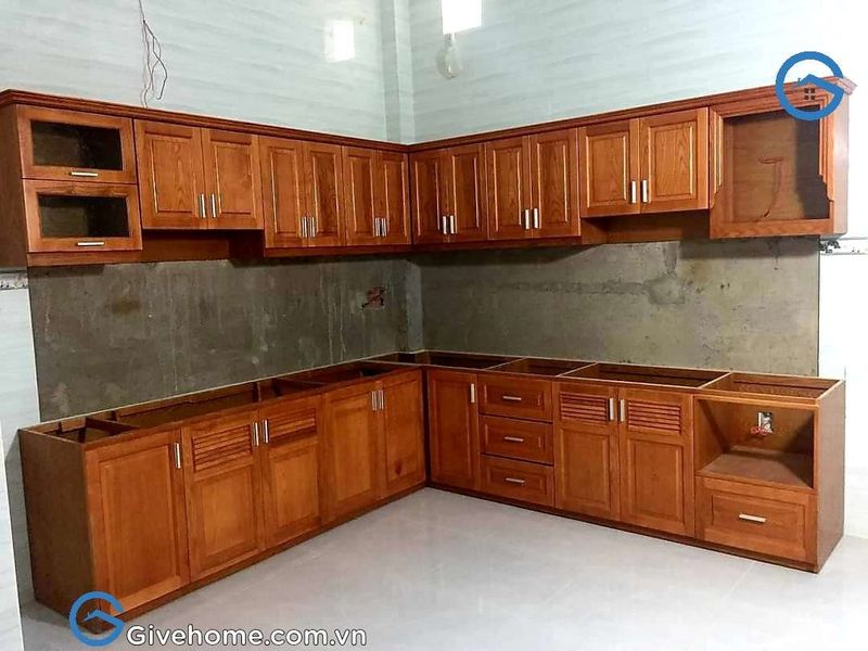 Tủ Bếp Gỗ Tự Nhiên Chung Cư 9 Tủ bếp gỗ sồi tự nhiên cao cấp