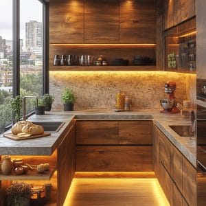 Tủ bếp gỗ tự nhiên sang trọng