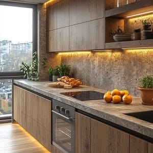 Tủ bếp gỗ tự nhiên sang trọng