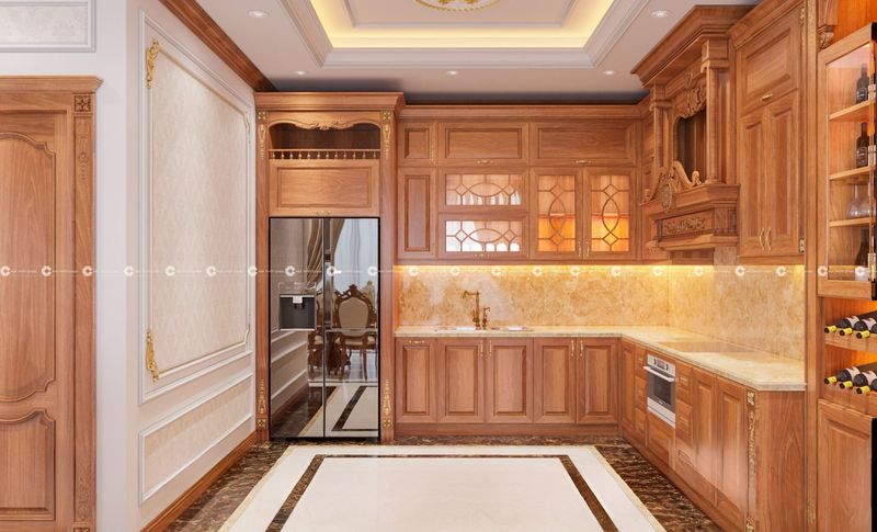 Tủ Bếp Chung Cư Chống Mối Mọt 4 Tủ bếp gỗ tự nhiên thiết kế chữ L
