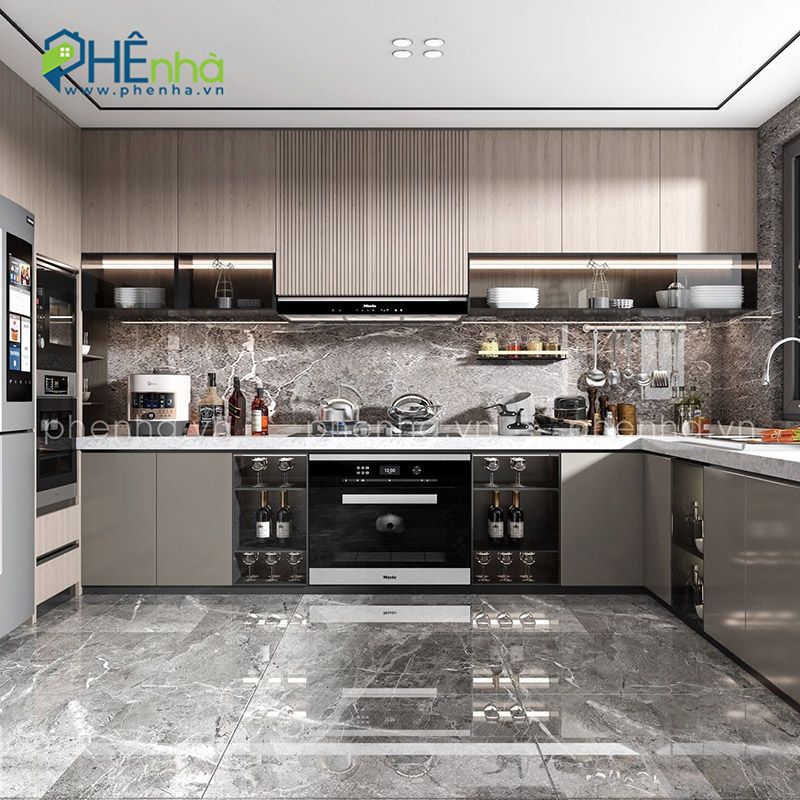 Tủ bếp hiện đại phù nhà TB42