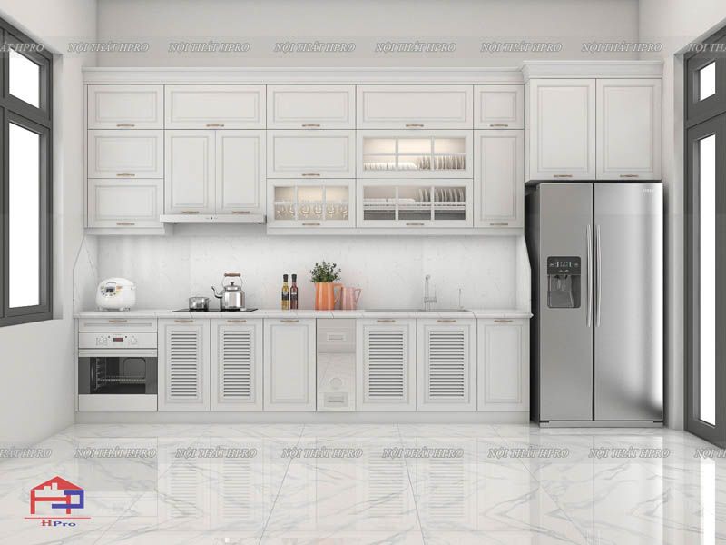 Tủ bếp MDF lớp sơn xanh lam