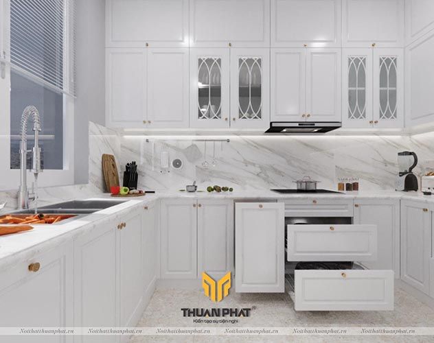 Mẫu tủ bếp MDF phun sơn