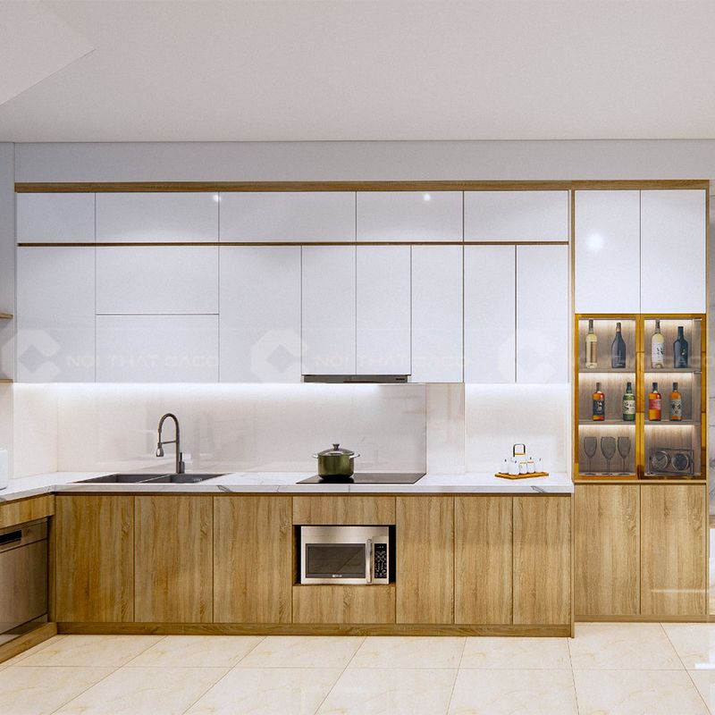 Hình ảnh tủ bếp MDF vân gỗ